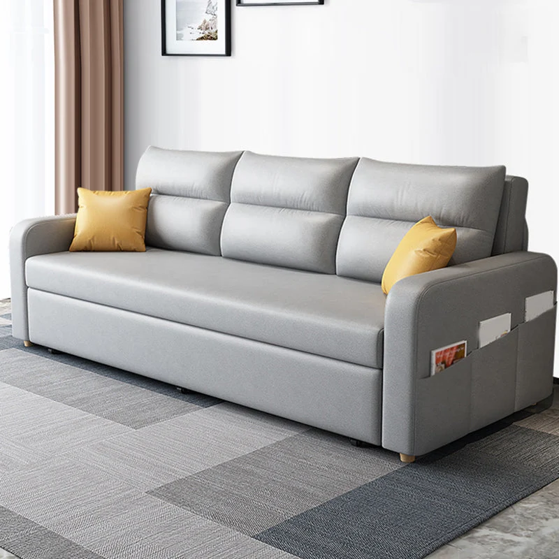 Modern Faux Lederen Sleeper Upholstered Square Arms Sofa Bed Gray 47l