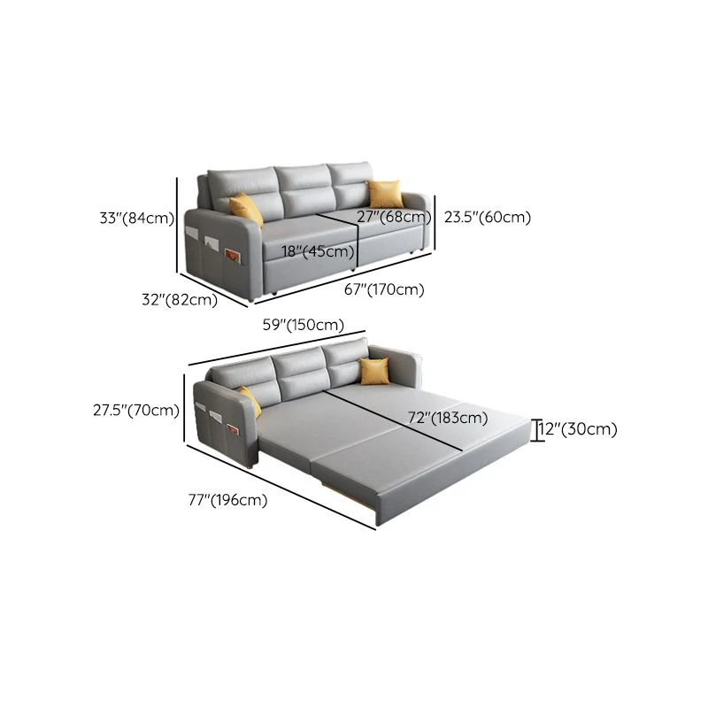 Modern Faux Lederen Sleeper Upholstered Square Arms Sofa Bed Gray 47l
