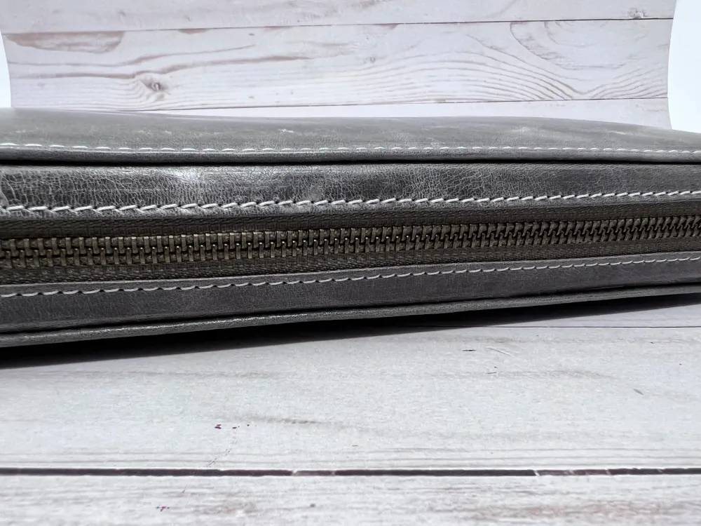 Pen Boutique Yak Leren 24 Pen Zipped - Crazy Horse - Grey/Tan