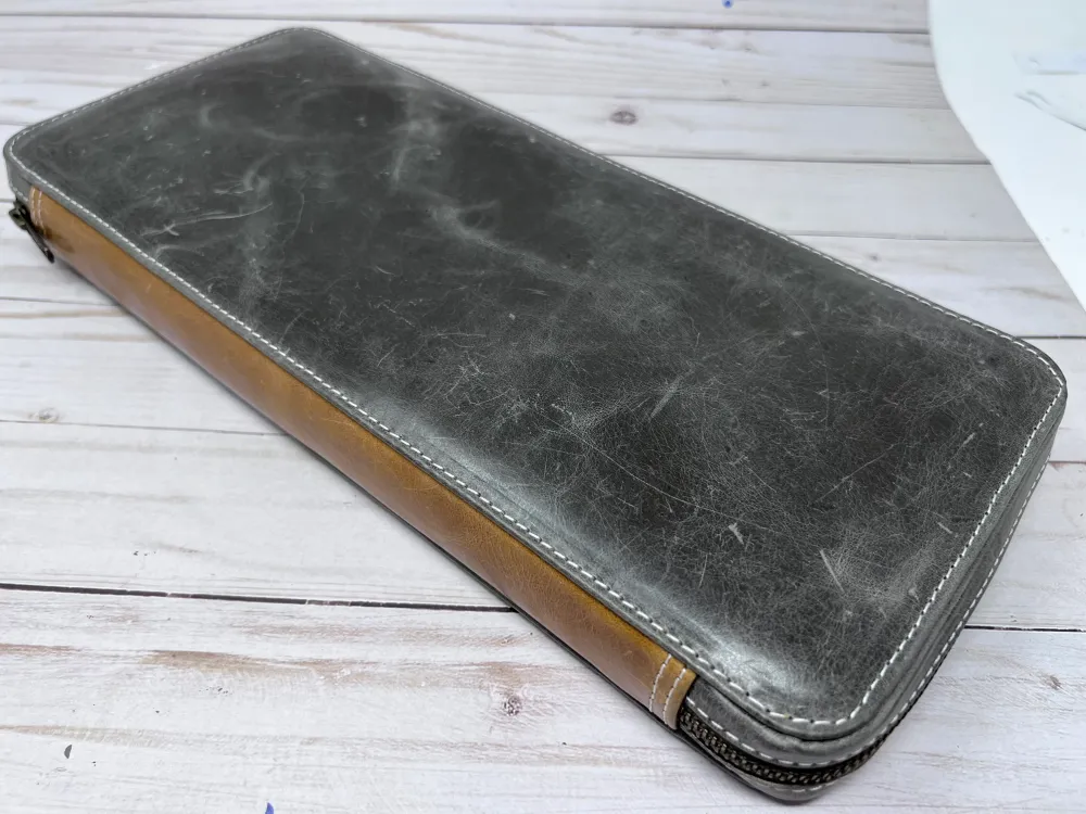 Pen Boutique Yak Leren 24 Pen Zipped - Crazy Horse - Grey/Tan