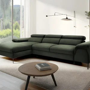 Slaapbank met hoek links groen fluweel design SEPINA van Pascal Morabito