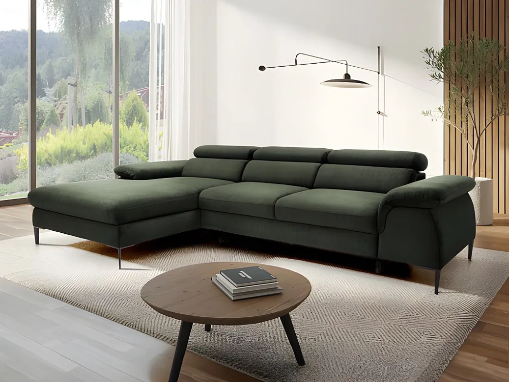 Slaapbank met hoek links groen fluweel design SEPINA van Pascal Morabito