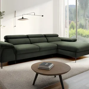 Slaapbank met hoek rechts groen fluweel design SEPINA van Pascal Morabito