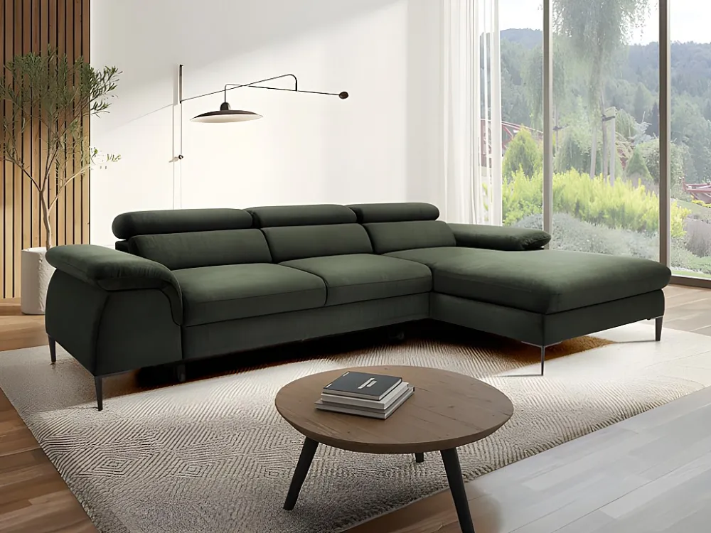 Slaapbank met hoek rechts groen fluweel design SEPINA van Pascal Morabito