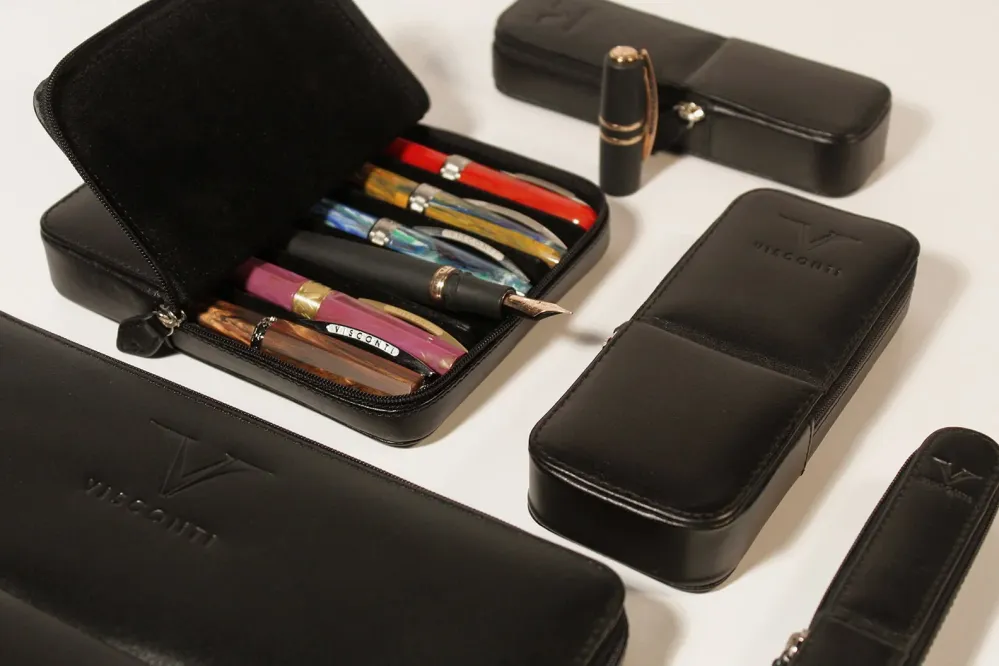 Visconti Classic Leer Two Pen Case - Black