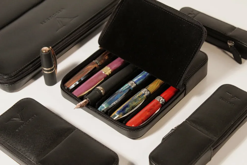 Visconti Classic Leer Two Pen Case - Black