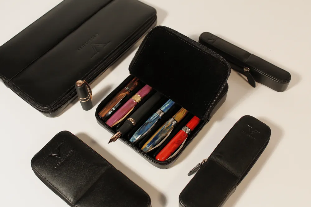 Visconti Classic Leer Two Pen Case - Black