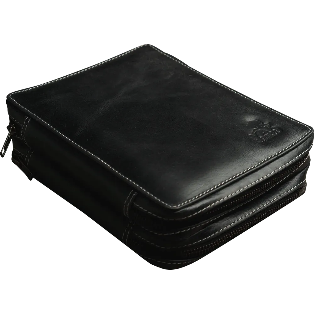 Yak Leather 26 Duo Sided Zipped Pen Holder - Black