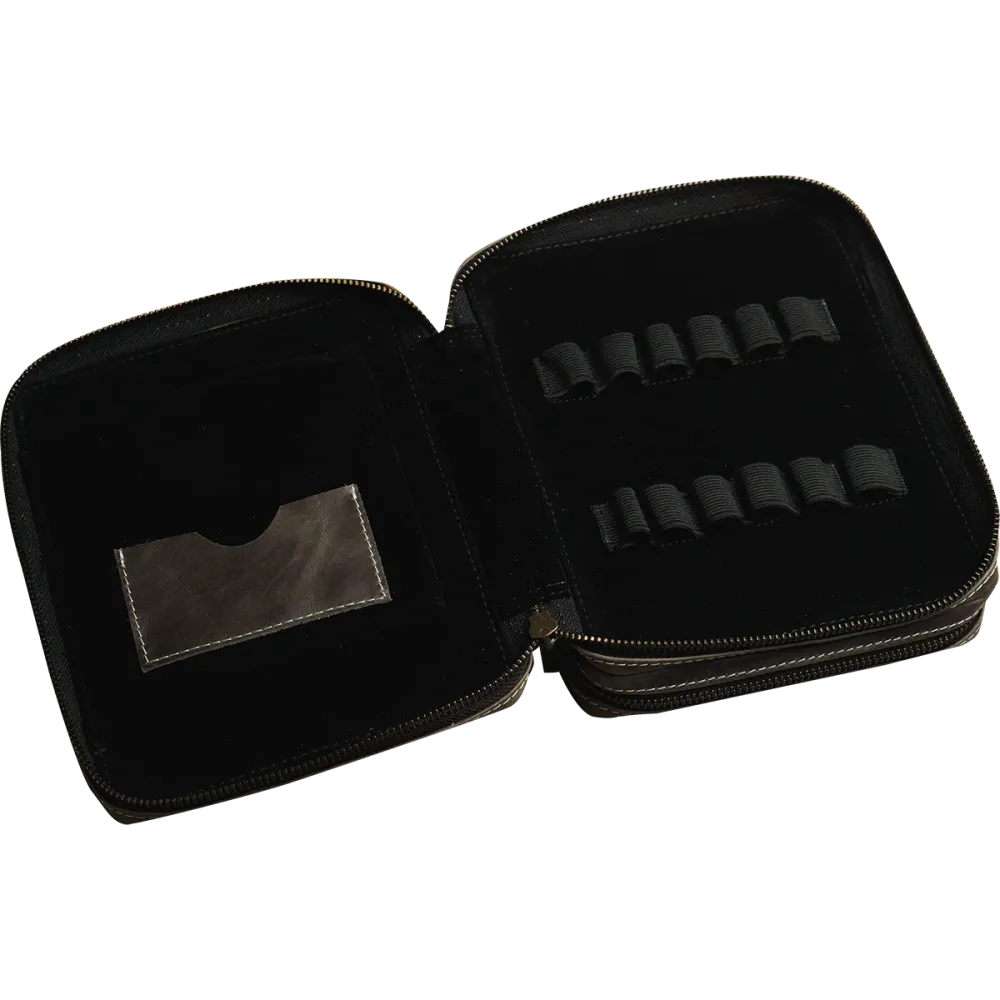 Yak Leather 26 Duo Sided Zipped Pen Holder - Black