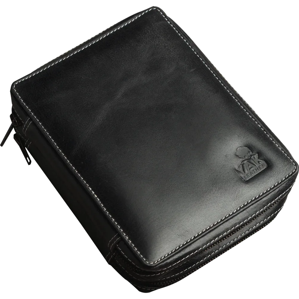 Yak Leather 26 Duo Sided Zipped Pen Holder - Black