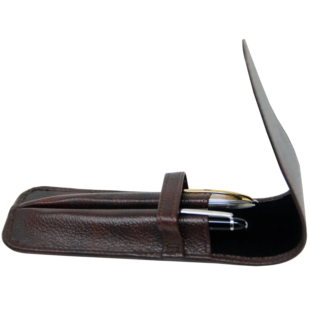 Yak Leather Premium Leer Two Pen Pouch Flap - Brown