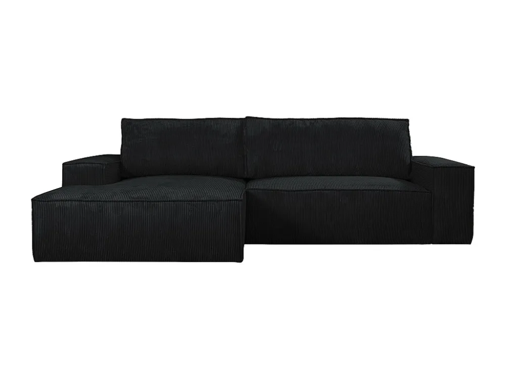 Slaapbank met linkse hoek zwart ribfluweel AMELIA