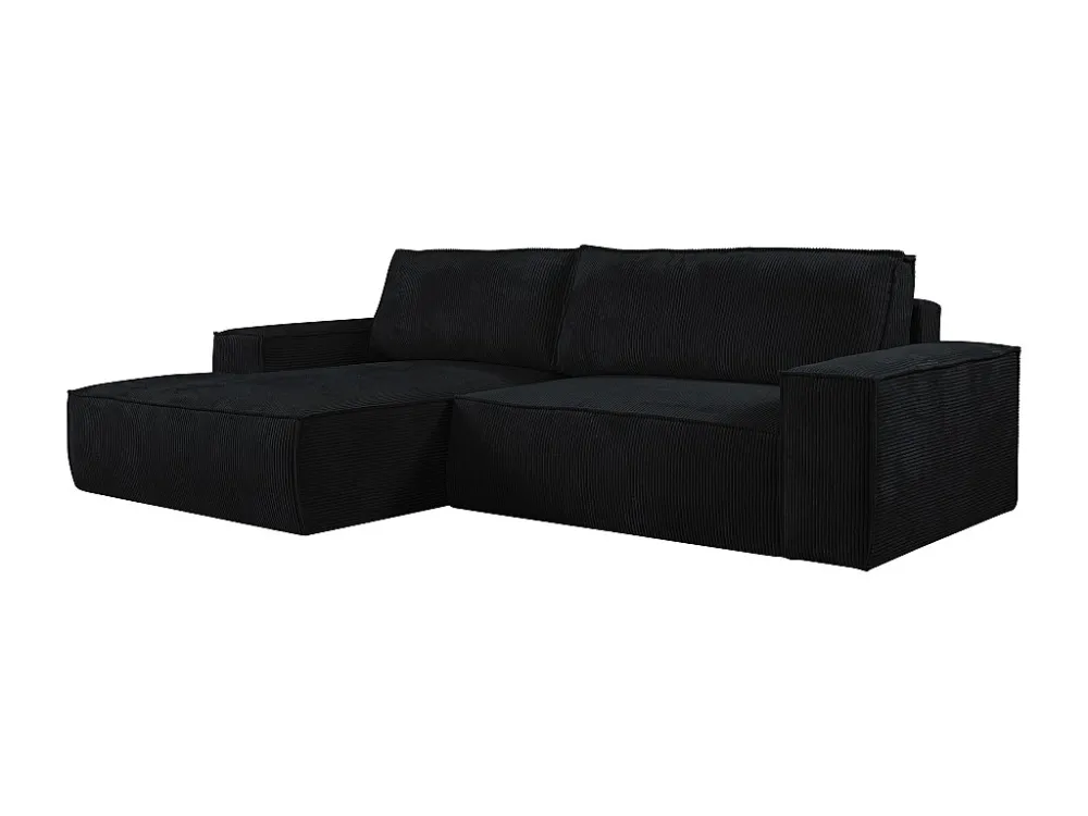 Slaapbank met linkse hoek zwart ribfluweel AMELIA
