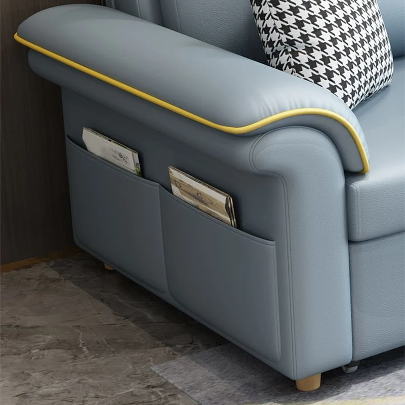 Blauw Faux Leather Sleeper Sofa Storage Scandinavian Sofa Bed 55l