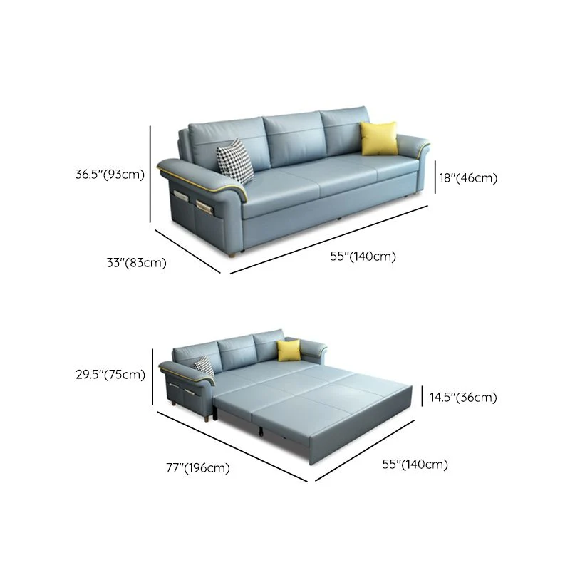 Blauw Faux Leather Sleeper Sofa Storage Scandinavian Sofa Bed 55l