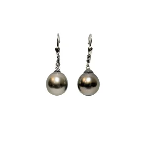 Gold and gray pearl sleeper earrings