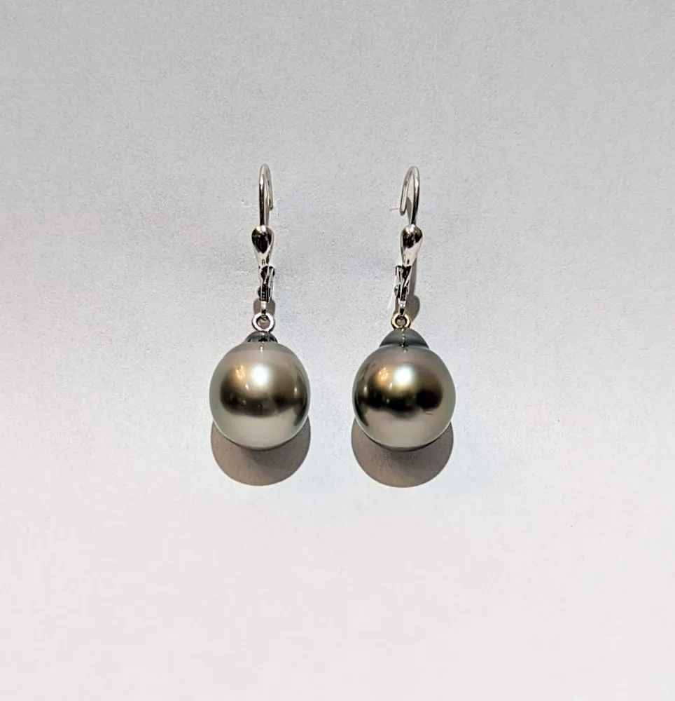 Gold and gray pearl sleeper earrings