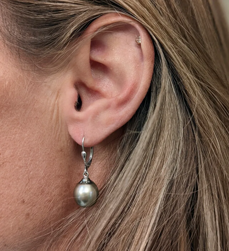 Gold and gray pearl sleeper earrings