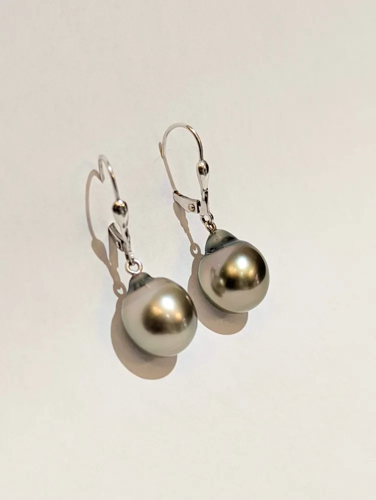 Gold and gray pearl sleeper earrings