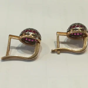 Pair Earrings Sleepers earrings Rose Verguld, Synthetic Ruby