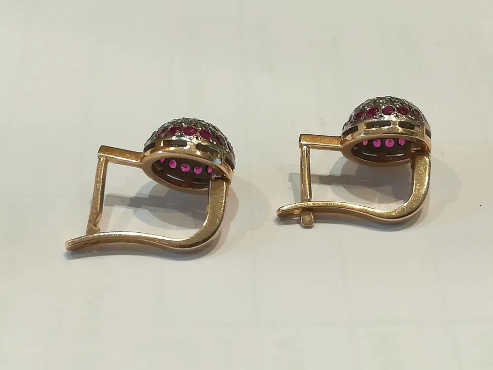 Pair Earrings Sleepers earrings Rose Verguld, Synthetic Ruby