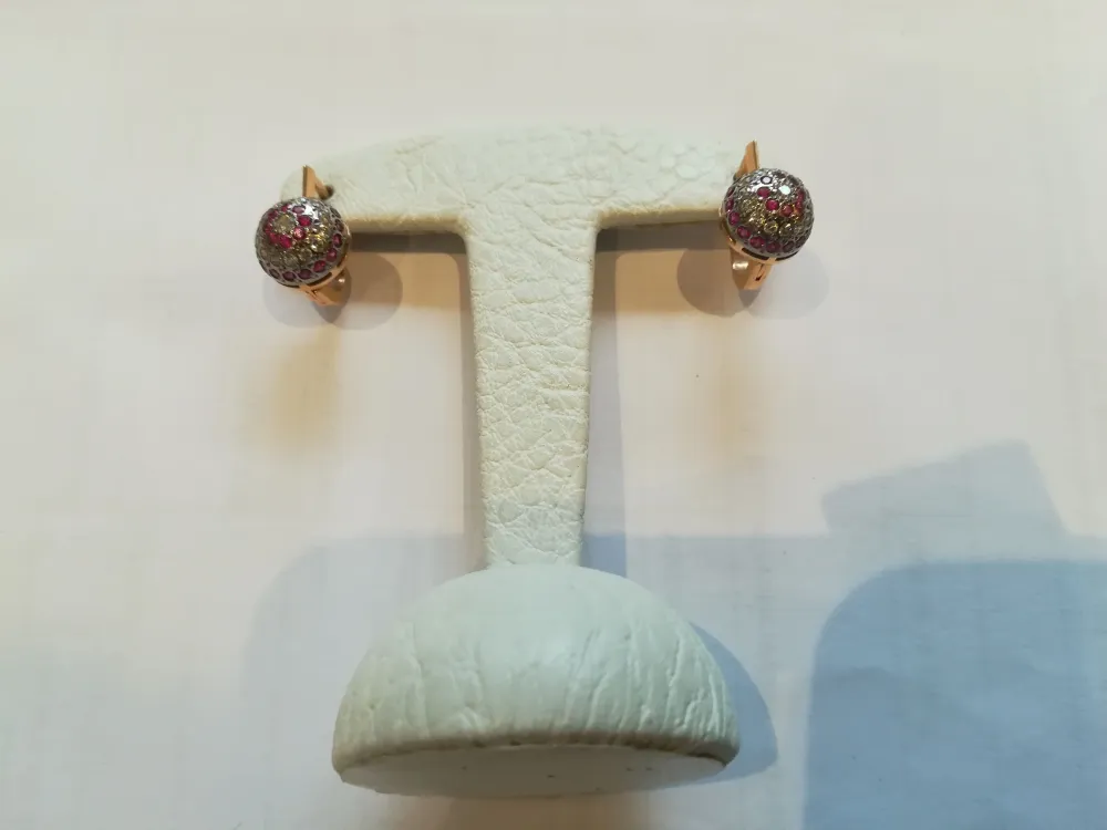 Pair Earrings Sleepers earrings Rose Verguld, Synthetic Ruby