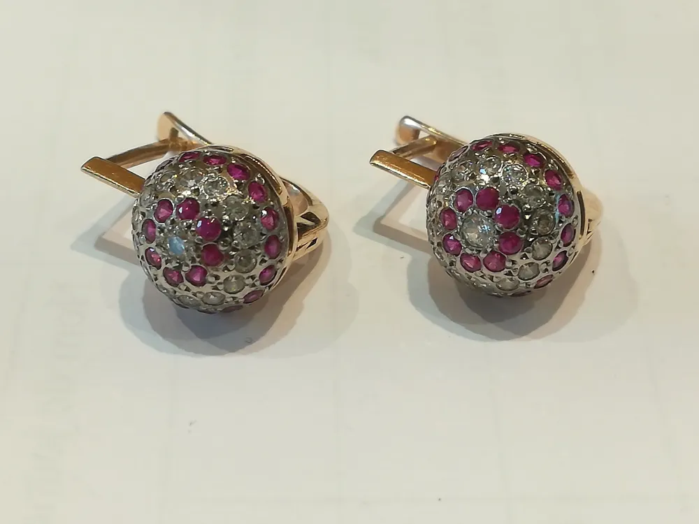 Pair Earrings Sleepers earrings Rose Verguld, Synthetic Ruby