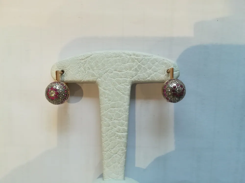 Pair Earrings Sleepers earrings Rose Verguld, Synthetic Ruby