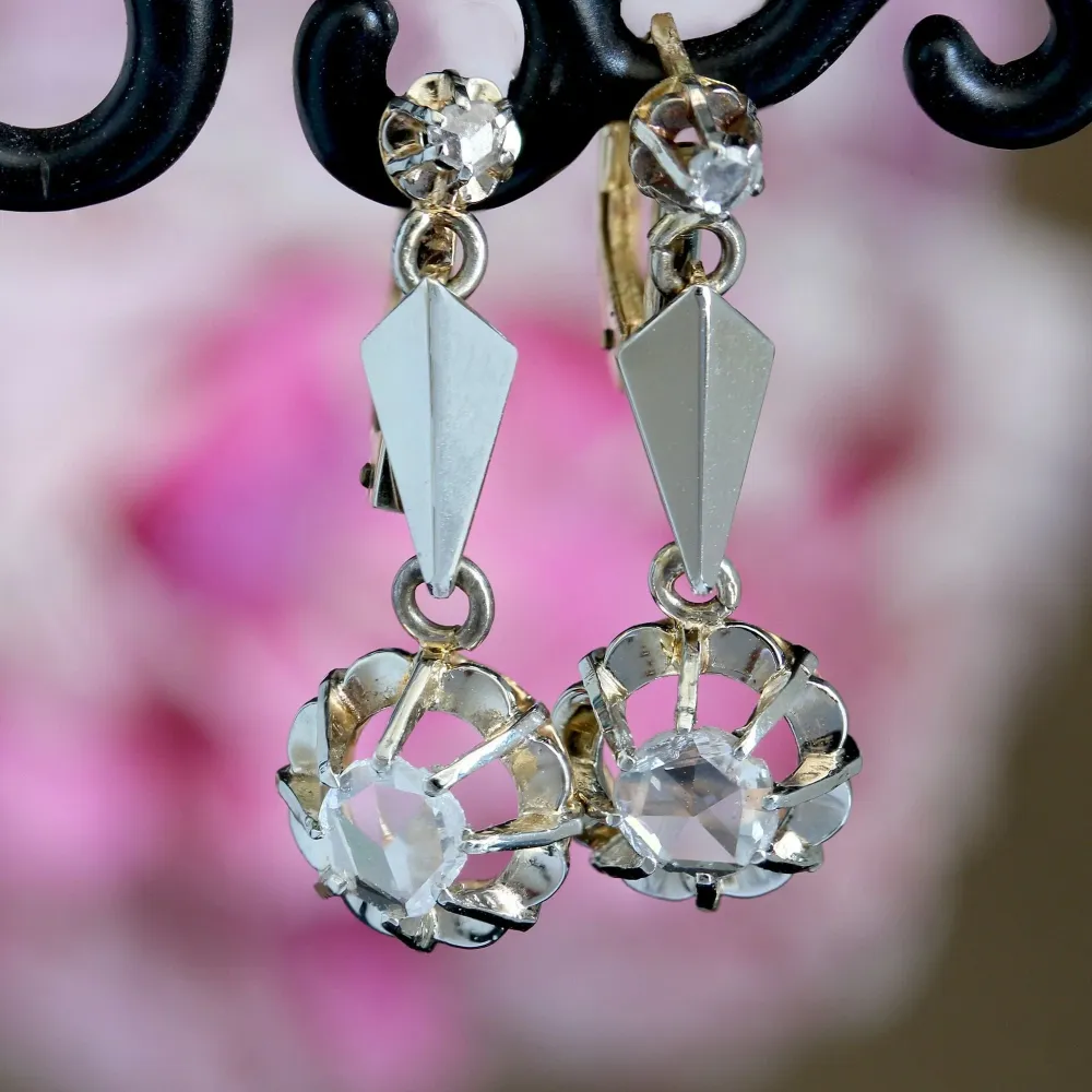Sleepers earrings antique rose-cut diamonds