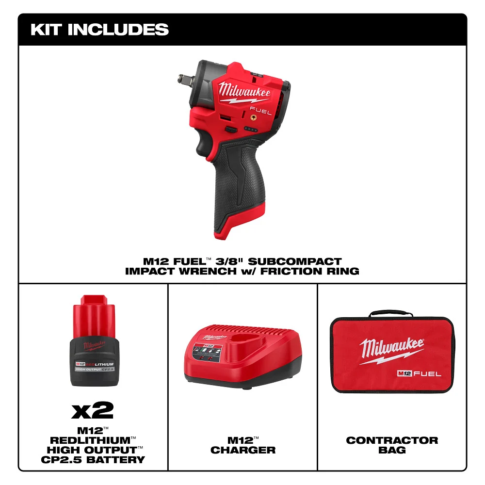 Milwaukee M12 FUEL 3/8 Inch Subcompact Impact Wrench Friction Ring Kit 3049-22
