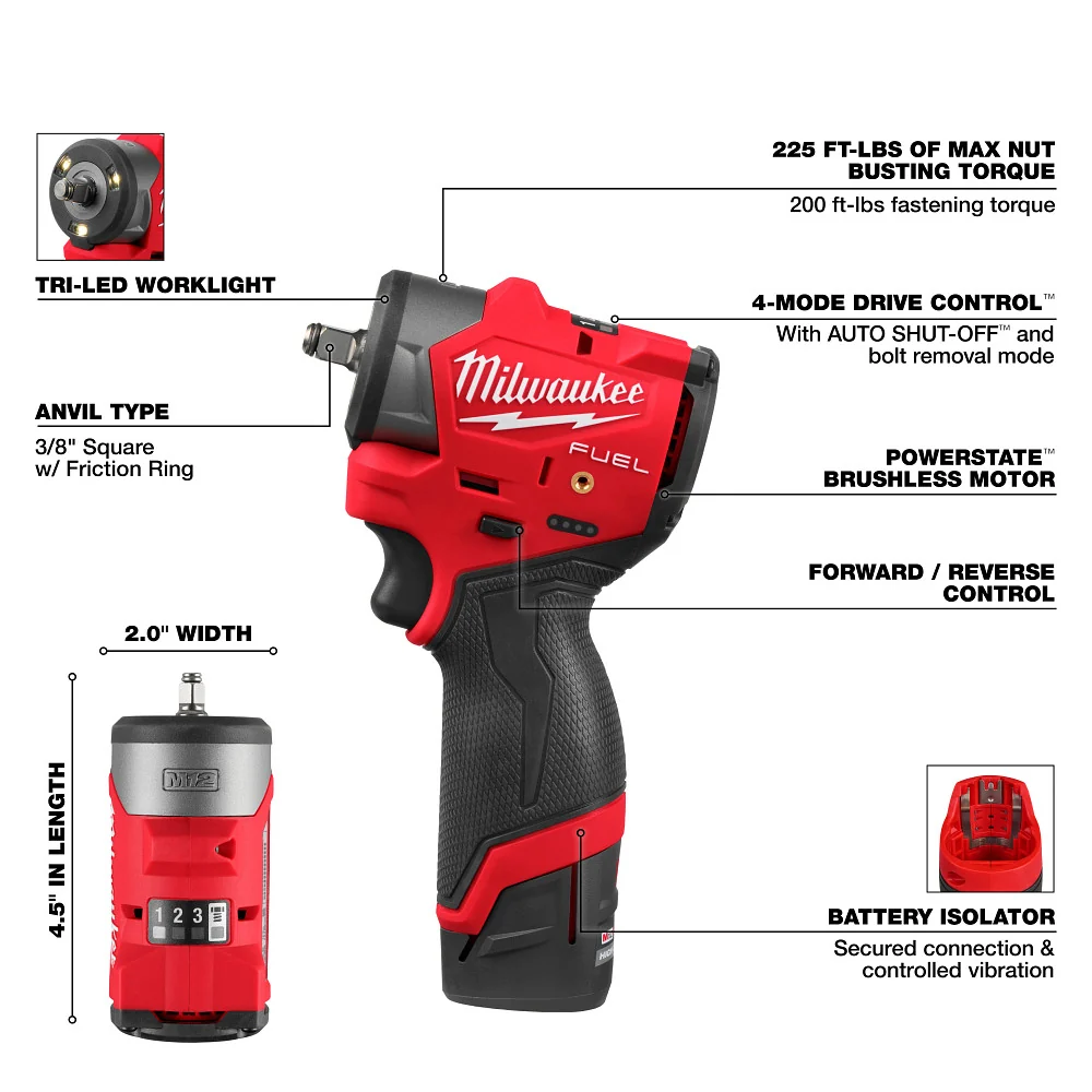 Milwaukee M12 FUEL 3/8 Inch Subcompact Impact Wrench Friction Ring Kit 3049-22