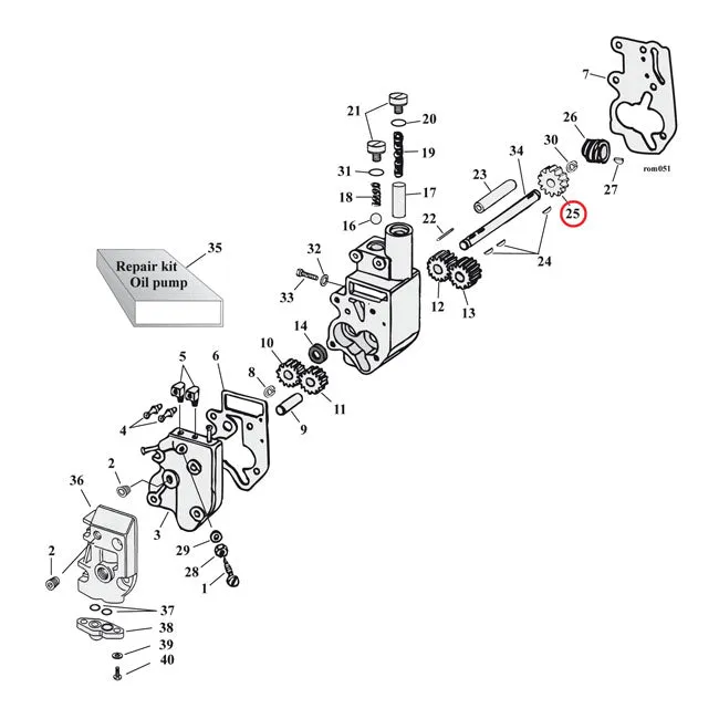 Driven Gear, Oil Pump. 24t. Import Harley-Davidson mat zwart