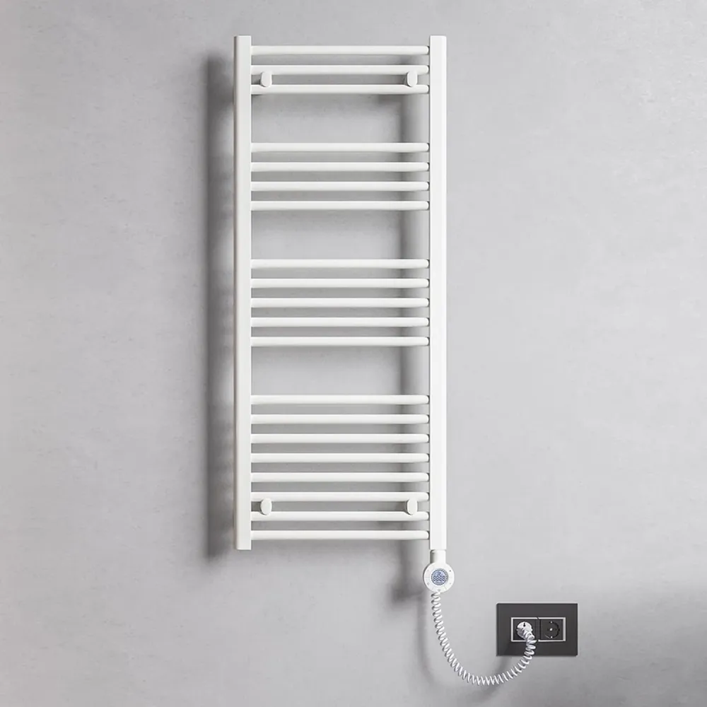 White electric towel warmer 800x500 Lazzarini E-Bolzano 300 watt thermostat