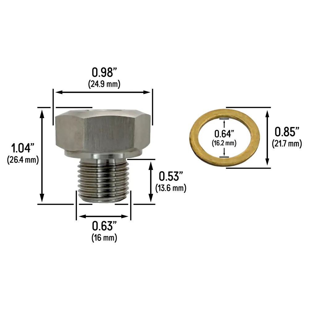NOx sensor Oil Pressure Sensor Adapter All Chevy GM, LS Engines LS1, LS2, LS3, LSX, 5.3L, 6.0L, 6.2L - M16x1.5
