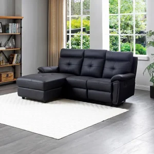 Relaxhoekbank met linkse hoek zwart leer VINETA