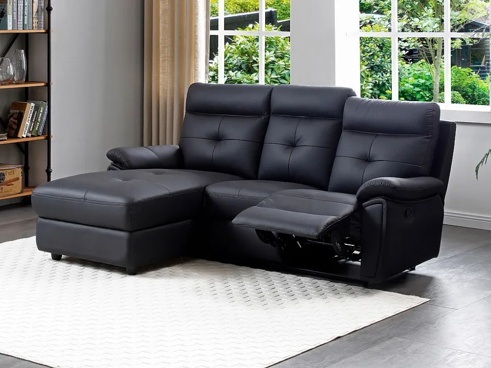 Relaxhoekbank met linkse hoek zwart leer VINETA