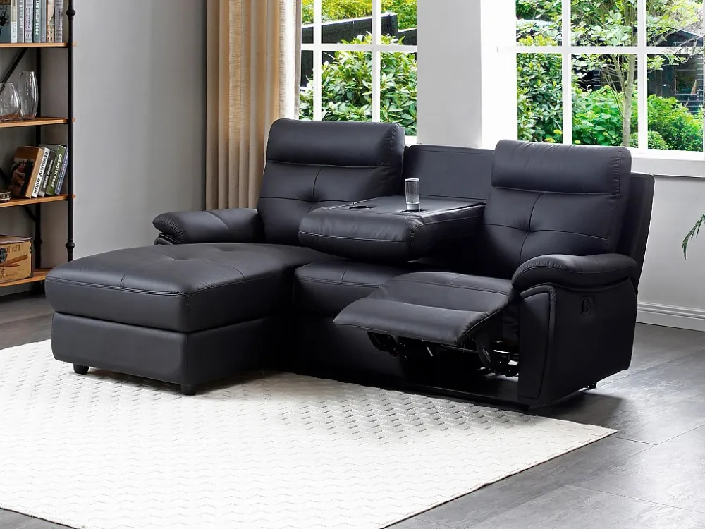 Relaxhoekbank met linkse hoek zwart leer VINETA