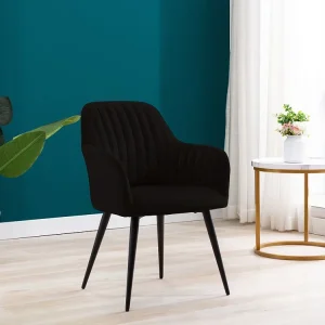 Set van 2 stoelen met fluweel en zwarte metalen leuningen - Zwart - ELEANA