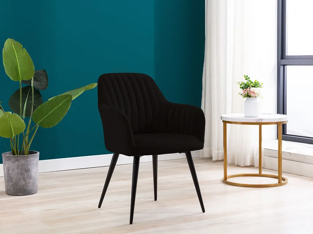 Set van 2 stoelen met fluweel en zwarte metalen leuningen - Zwart - ELEANA