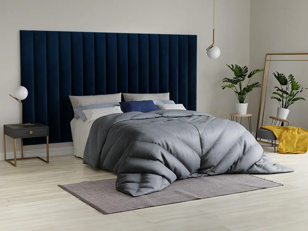 Wandpaneel voor hoofdeinde GONDA - 225 cm - Fluweel - Blauw - Koop nu basisch online
