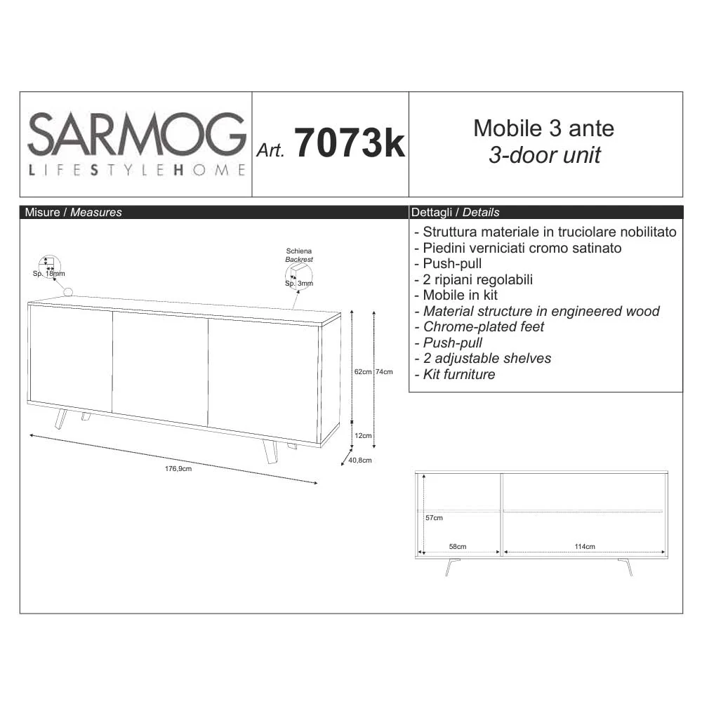 3-Door Push-Pull Mobile Media Black Oxide Structure Finish / Ivoor Oxide Front Finish Sarmog