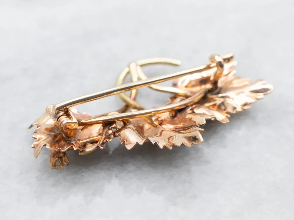 Antique Old Mine Cut Diamond Three Leaf Brooch met bovenste bevestiging