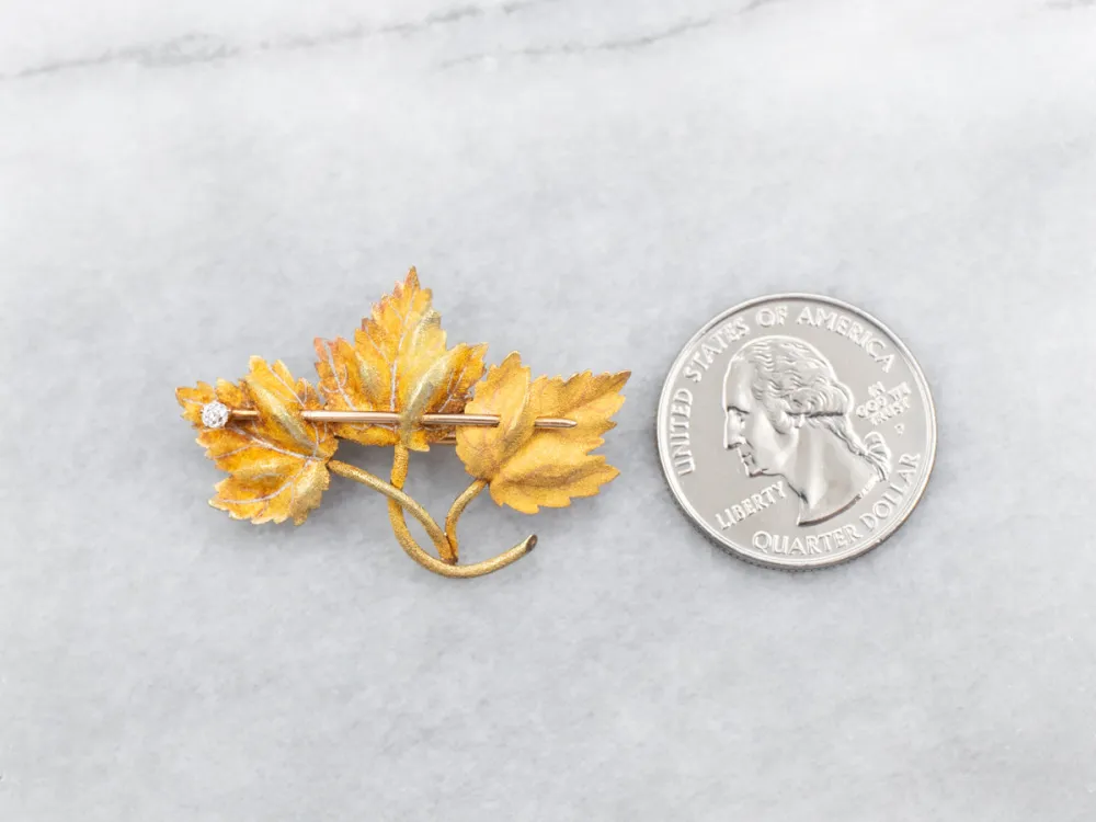 Antique Old Mine Cut Diamond Three Leaf Brooch met bovenste bevestiging