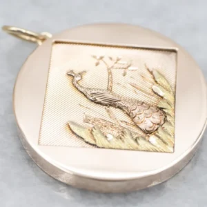 Antique Tri-Color Gold Peacock Pendant