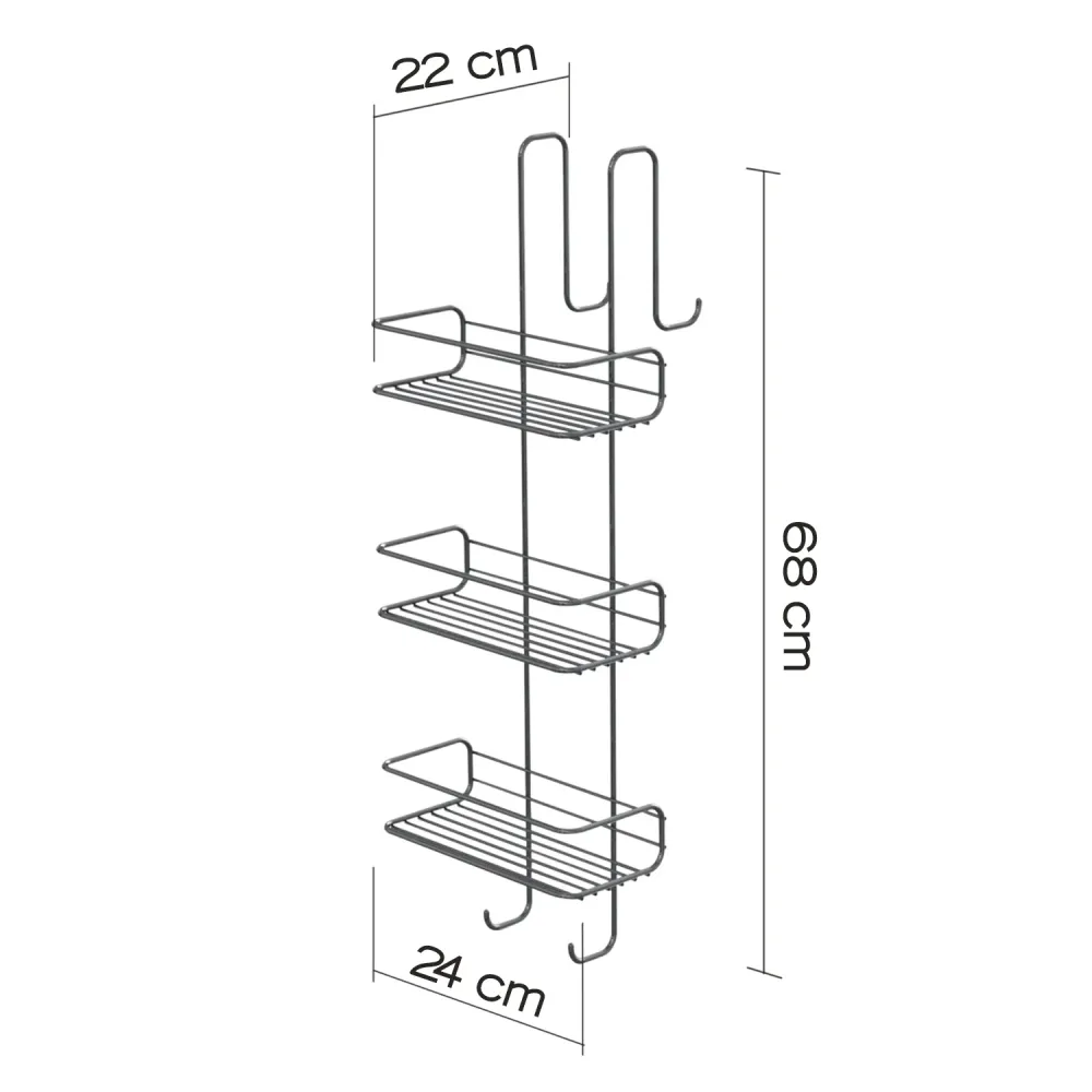 Gasdruk schokdemper Rectangular 3-tier shower storage rack Gedy Tito model - Verchroomd