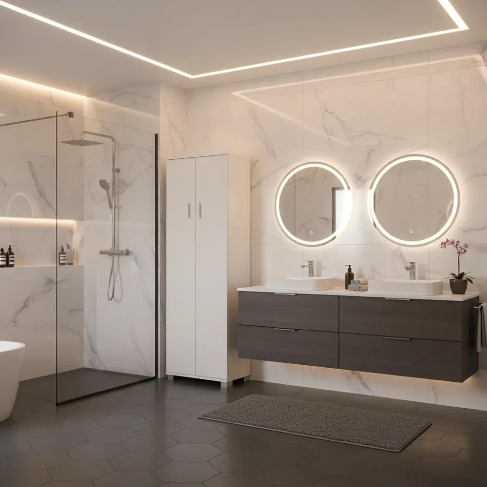 Mobile column 2 doors 3 aanpasbaar shelves and 1 fixed shelf, White Fiammato finish Sarmog compatibel met Ford Focus MK3