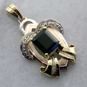 Professionele Klasse Retro Era Statement Pendant, Green Tourmaline Tri Color Gouden
