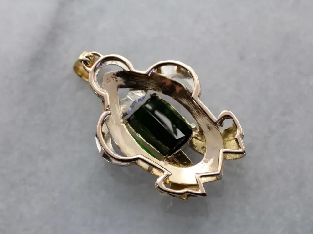Professionele Klasse Retro Era Statement Pendant, Green Tourmaline Tri Color Gouden