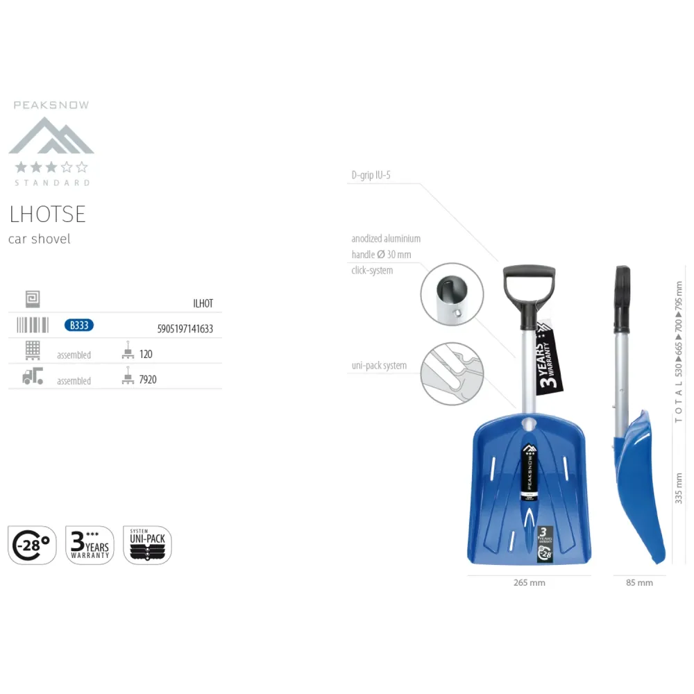 Prosperplast ILHOT-B333 Peaksnow Car Snow Shovel Verstelbare Handle Length compatibel met Ford Focus MK3