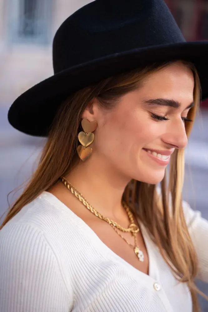 Three Hearts Statement Earrings – Stainless Staal